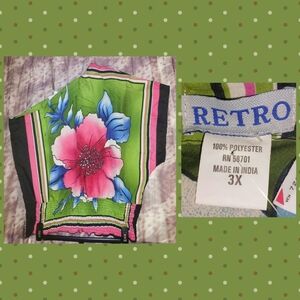 Retro brand Olive/Multicolor Floral & Striped One-Shoulder Woven Top Jrs Plus 3X